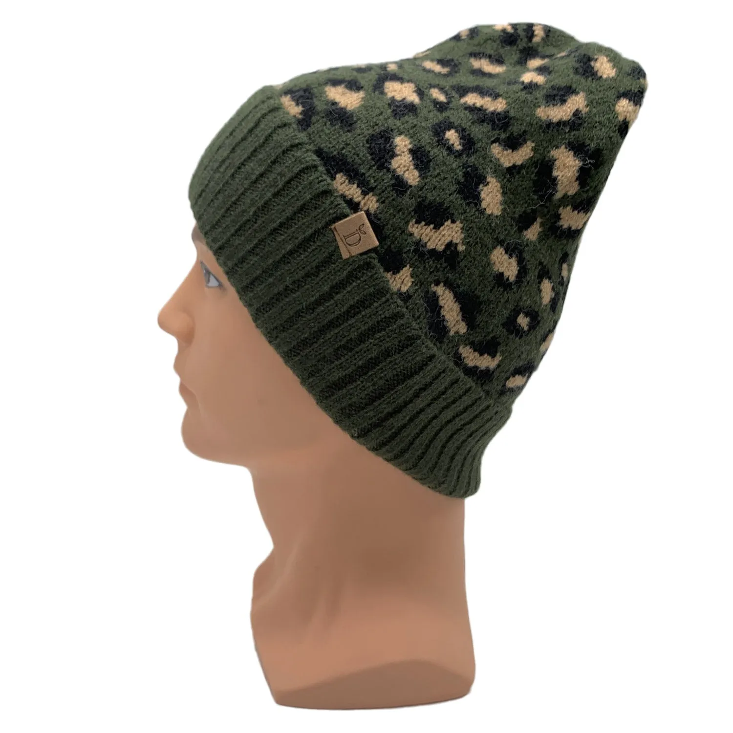 Empire Cove Winter Set Knit Ribbed Leopard Cuff Beanie and Touch Screen Gloves Gift Set