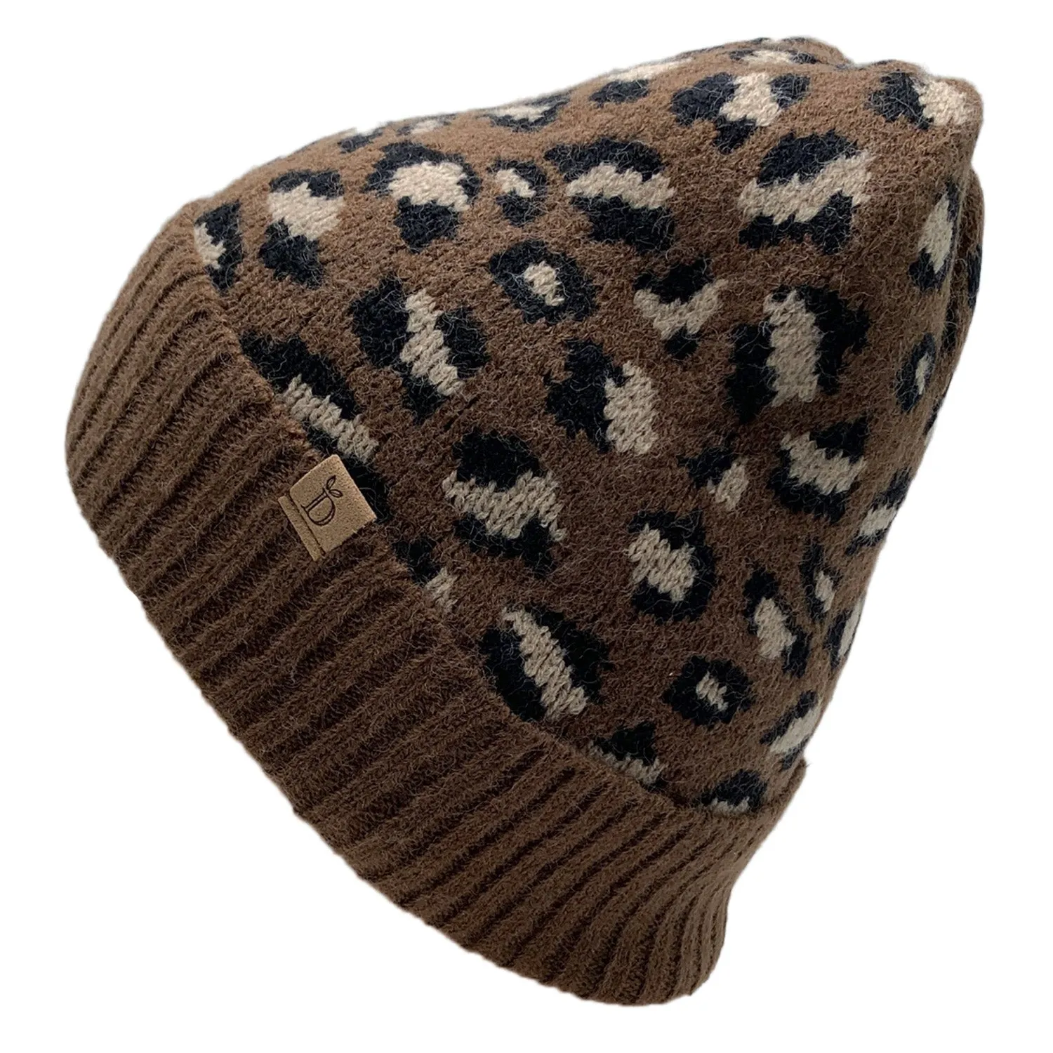 Empire Cove Winter Set Knit Ribbed Leopard Cuff Beanie and Touch Screen Gloves Gift Set