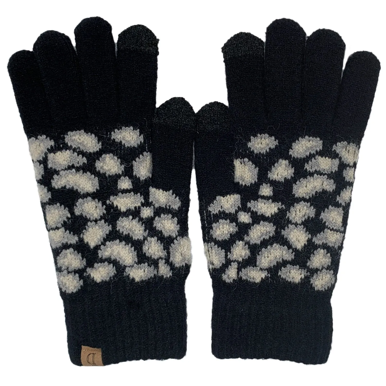 Empire Cove Winter Set Knit Ribbed Leopard Cuff Beanie and Touch Screen Gloves Gift Set