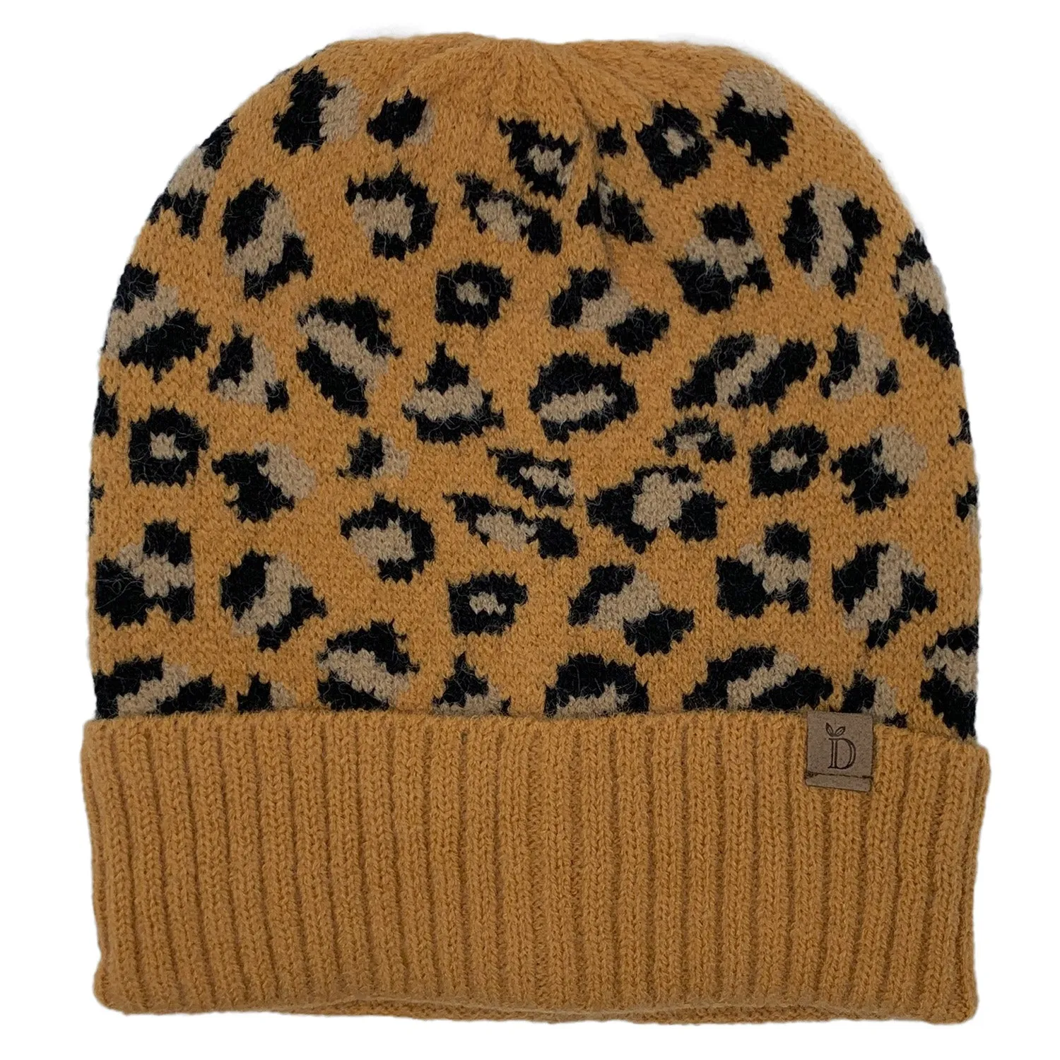 Empire Cove Winter Set Knit Ribbed Leopard Cuff Beanie and Touch Screen Gloves Gift Set