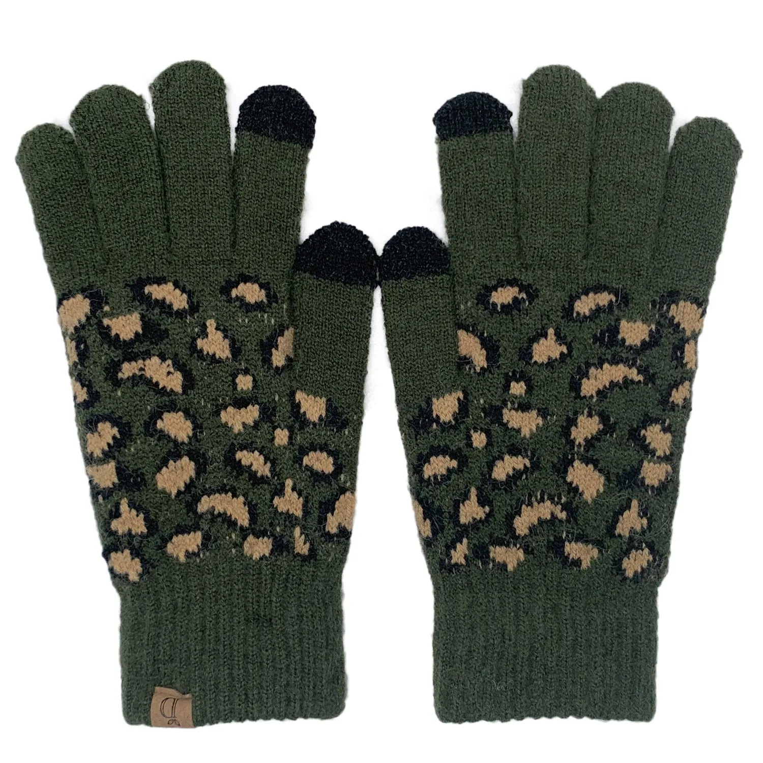 Empire Cove Winter Set Knit Ribbed Leopard Cuff Beanie and Touch Screen Gloves Gift Set