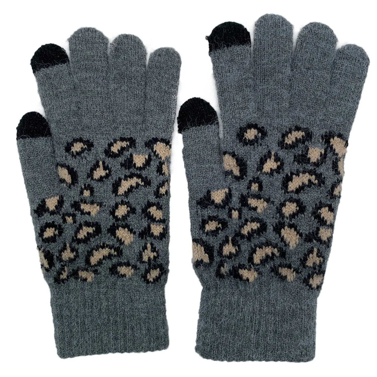 Empire Cove Winter Set Knit Ribbed Leopard Cuff Beanie and Touch Screen Gloves Gift Set