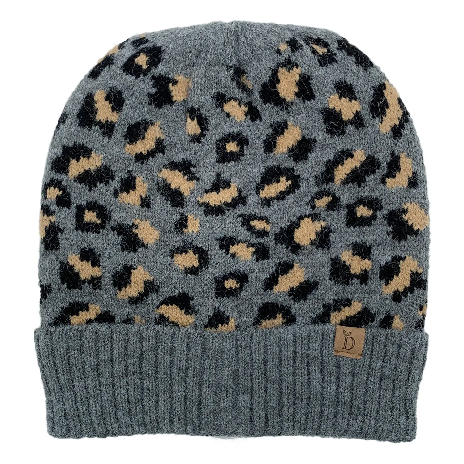 Empire Cove Winter Set Knit Ribbed Leopard Cuff Beanie and Touch Screen Gloves Gift Set