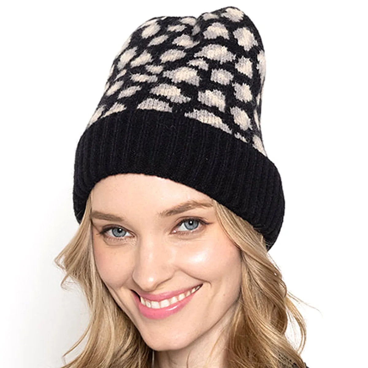 Empire Cove Winter Set Knit Ribbed Leopard Cuff Beanie and Touch Screen Gloves Gift Set