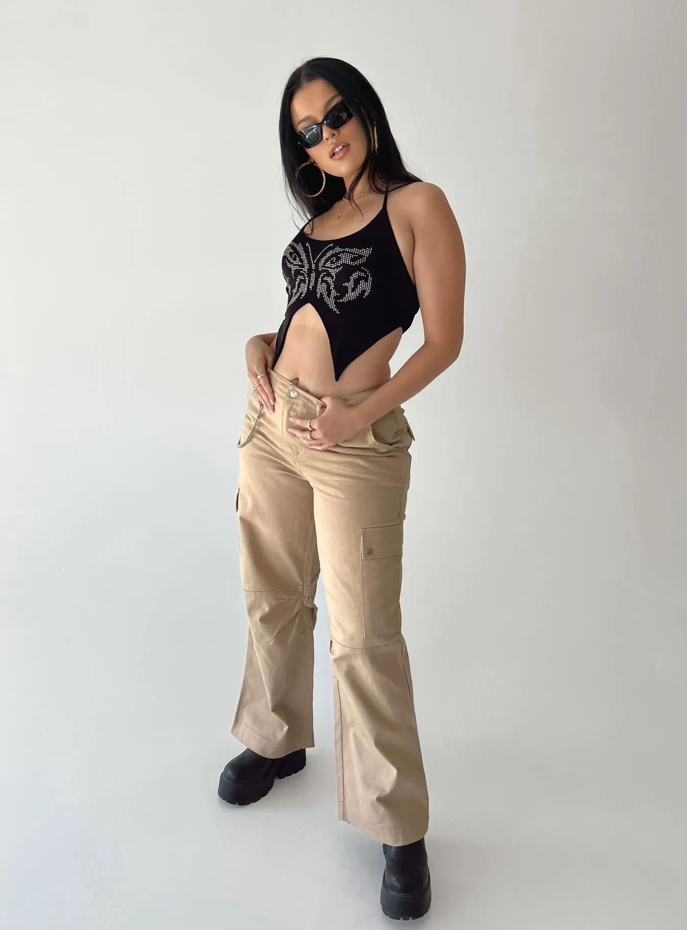 Fallout Mid Rise Cargo Pants Beige