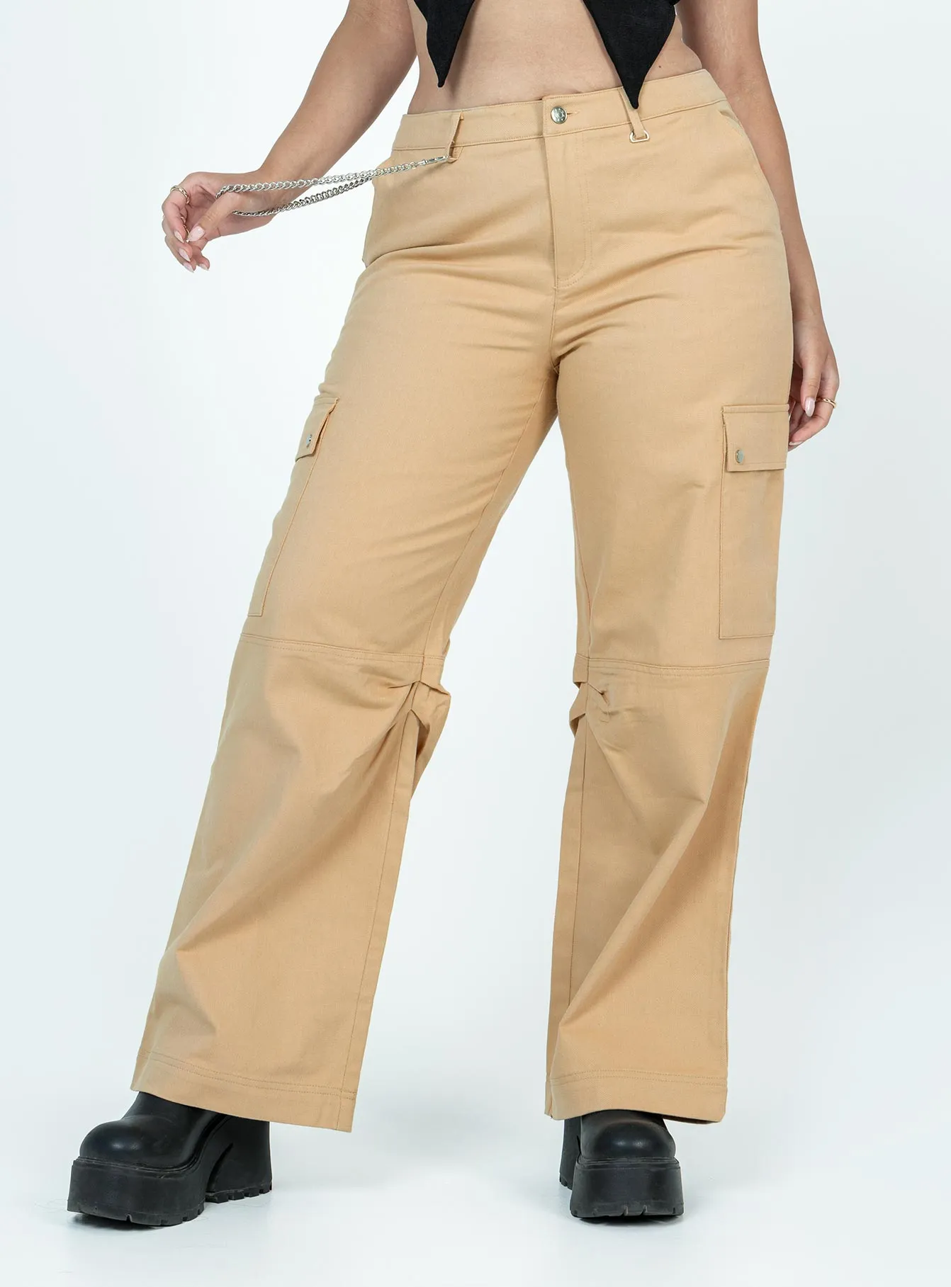 Fallout Mid Rise Cargo Pants Beige