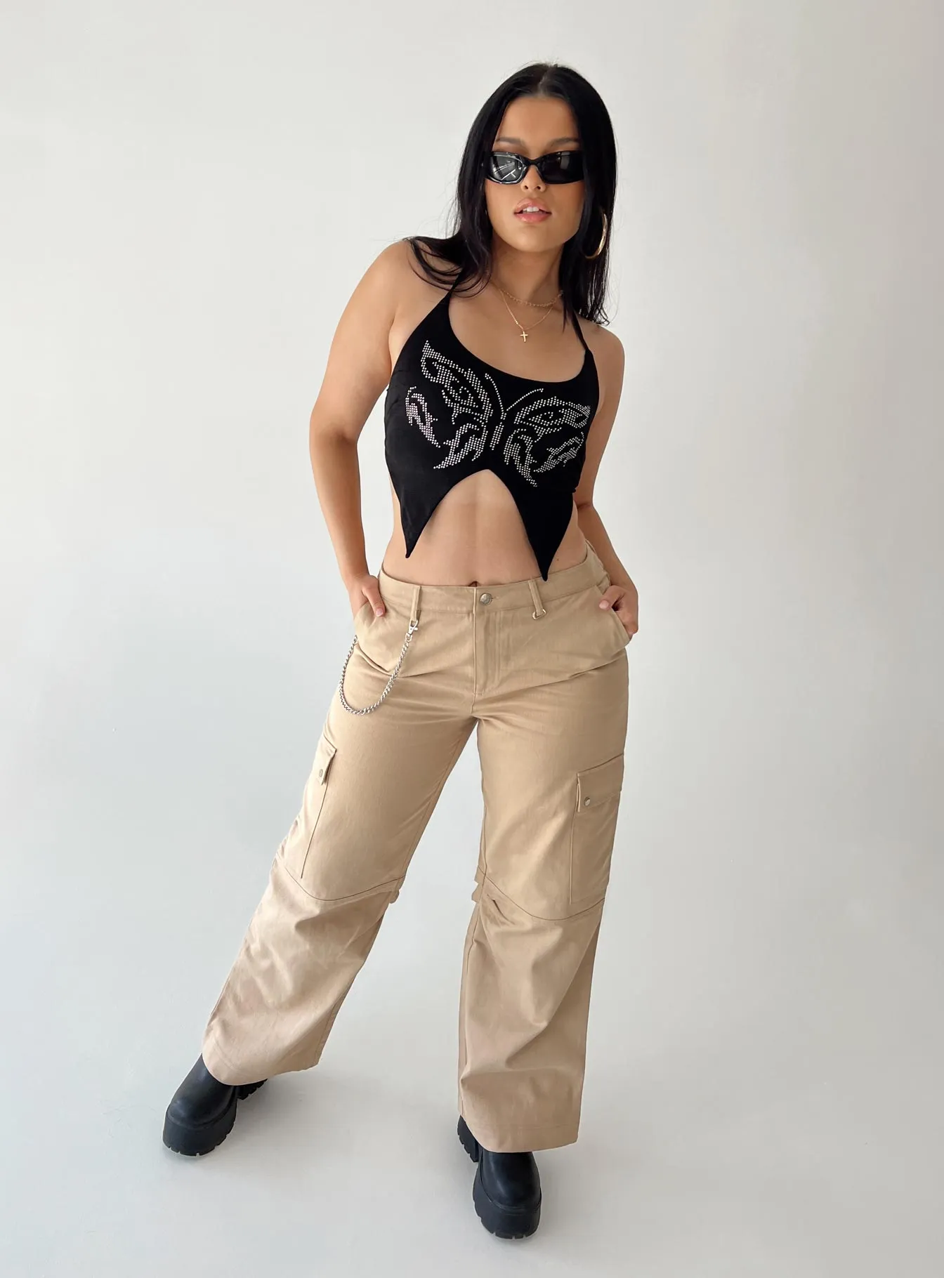 Fallout Mid Rise Cargo Pants Beige