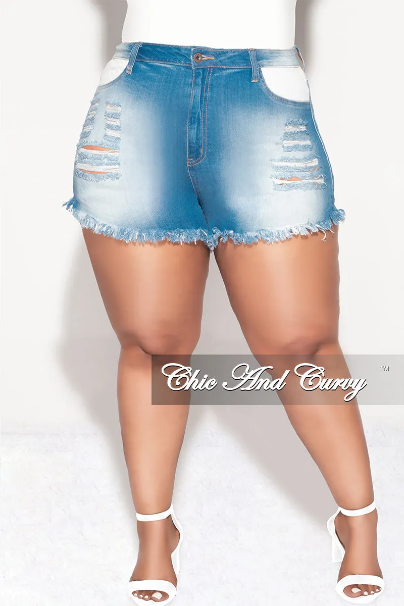 Final Sale Plus Size Colorblock Shorts in Denim and White