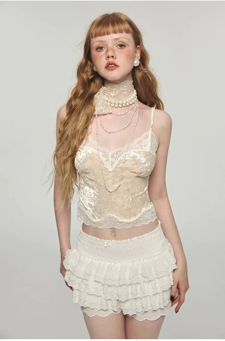 (Final Sale) Velvet Lace Trim Camisole