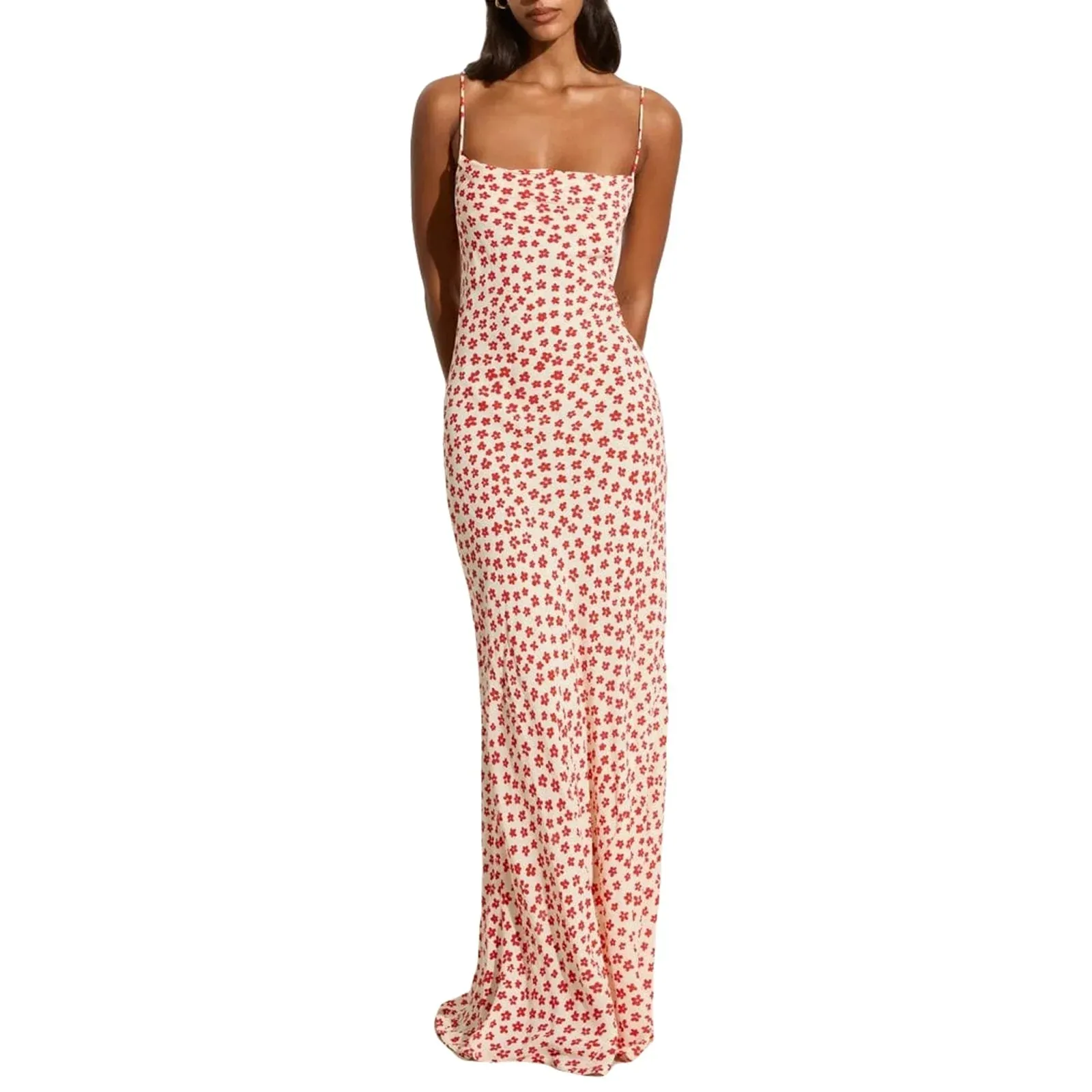 Floral Maxi Sexy Sleeveless Cocktail Bodycon Spaghetti Strap Long Casual Tie-up Dress