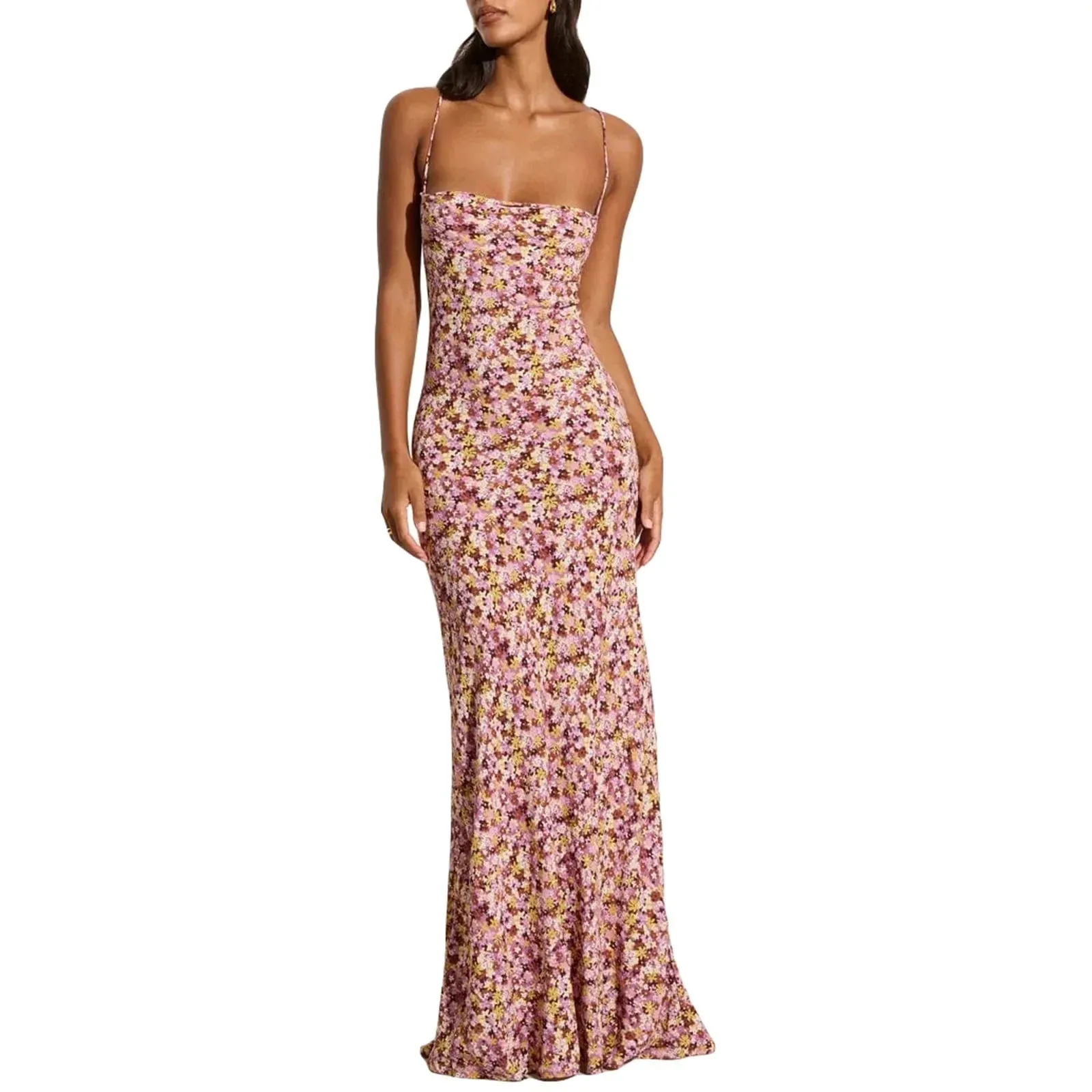 Floral Maxi Sexy Sleeveless Cocktail Bodycon Spaghetti Strap Long Casual Tie-up Dress