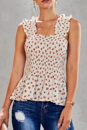 Forever Young Flower Print Pleated Tank Top - 3 Colors