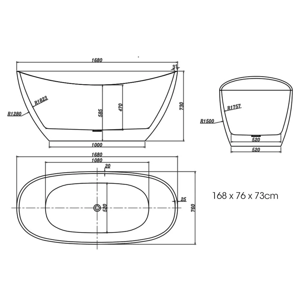 Freestanding Acrylic Bathtub with Pop-up Waste, Gloss - Marbella