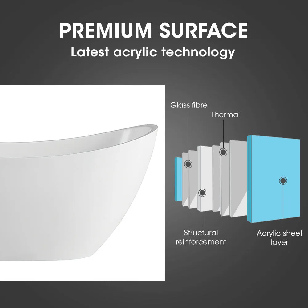 Freestanding Acrylic Bathtub with Pop-up Waste, Gloss - Marbella