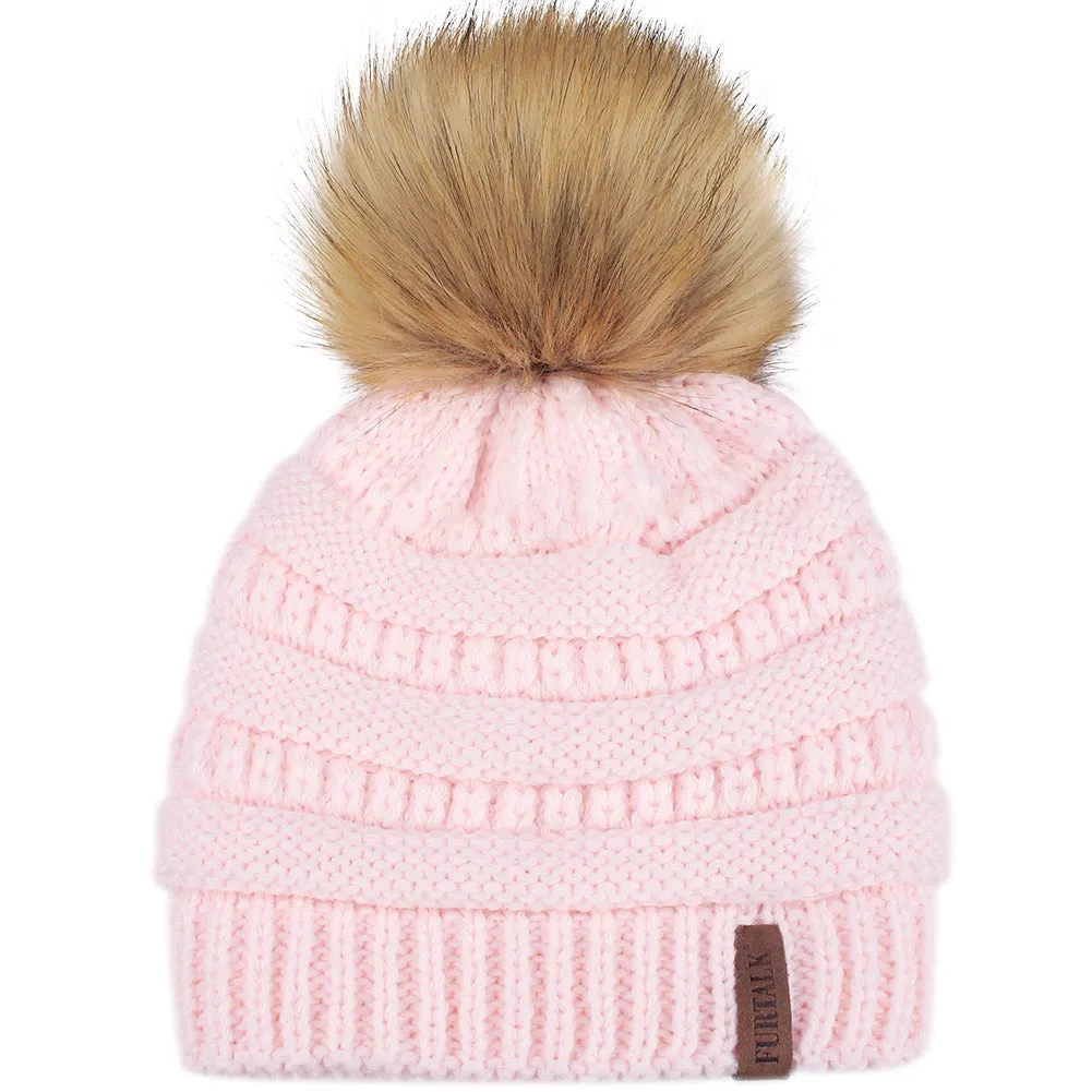 FURTALK  Kids Winter Faux Fur Pom Pom Hat Scarf Set Drop Shipping HTWL011