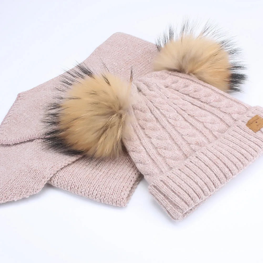 FURTALK Kids Winter Real Fur Pom Pom Hats Double Poms Drop shipping  SFFW033