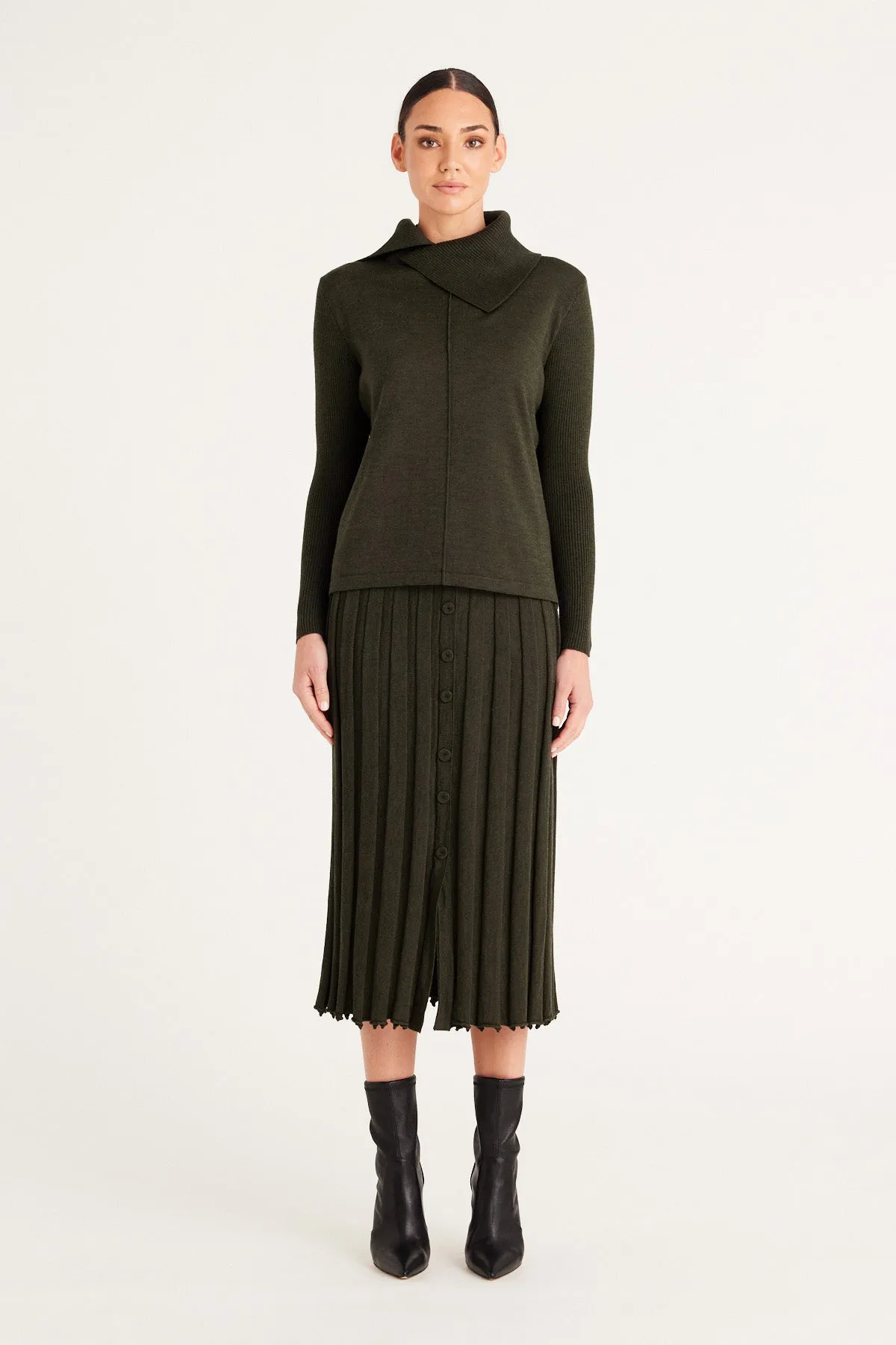 Geneva Merino Skirt - Khaki