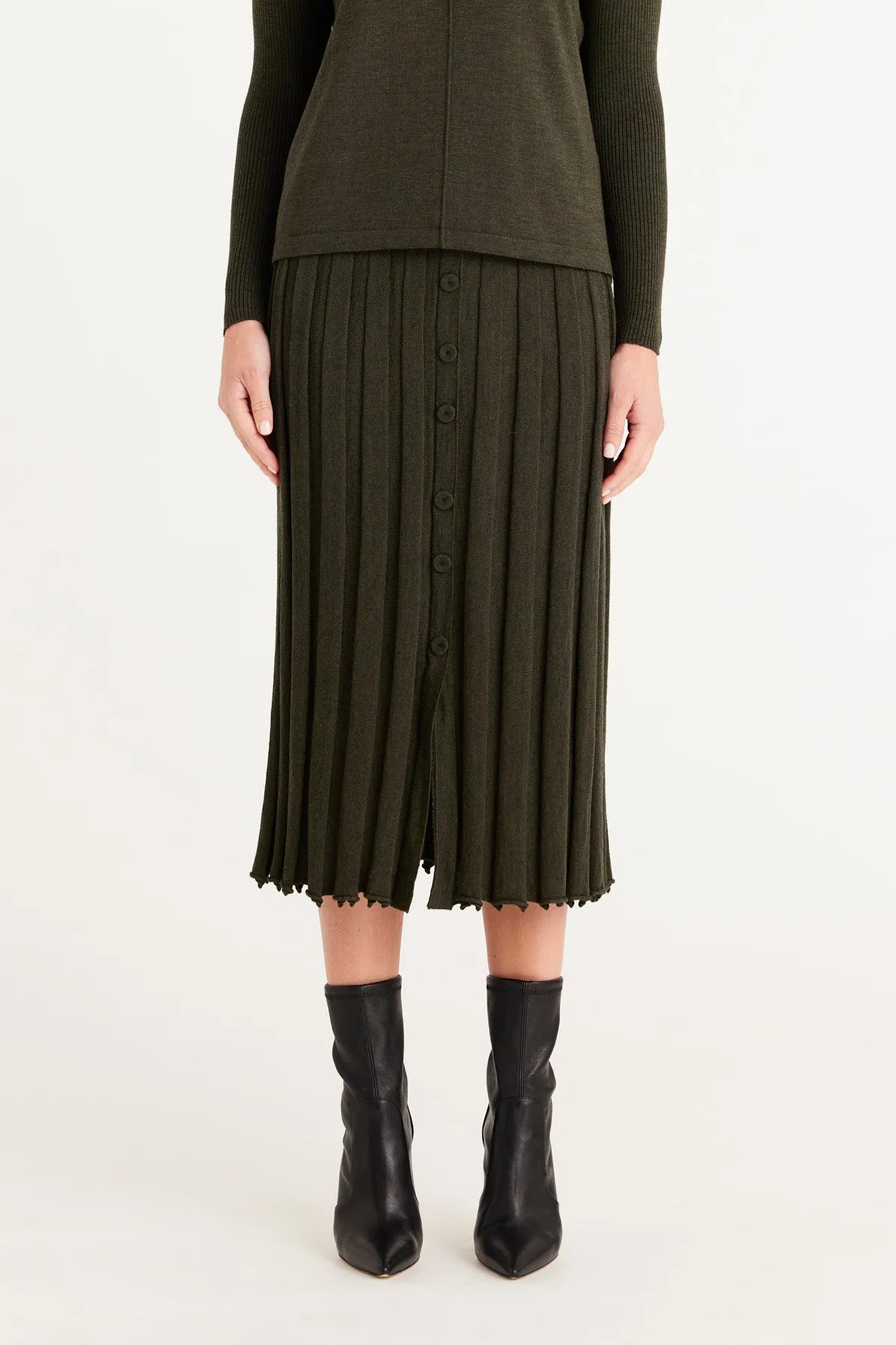 Geneva Merino Skirt - Khaki