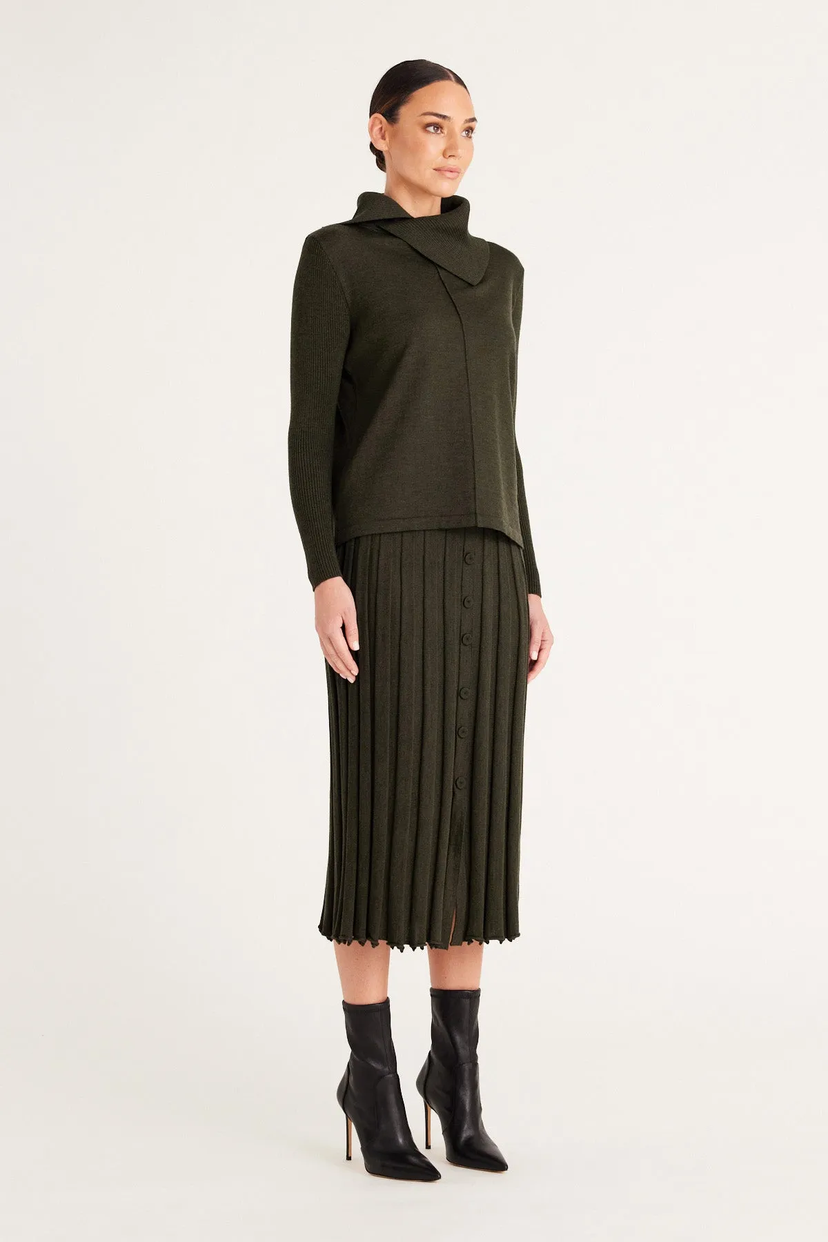 Geneva Merino Skirt - Khaki