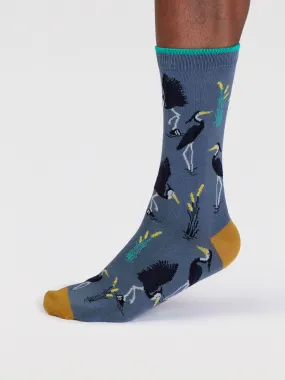 Gino Bamboo Heron Bird Socks - Misty Blue