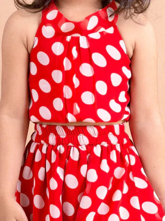 Girls Red White Printed Top With Skirt - Ps Peaches