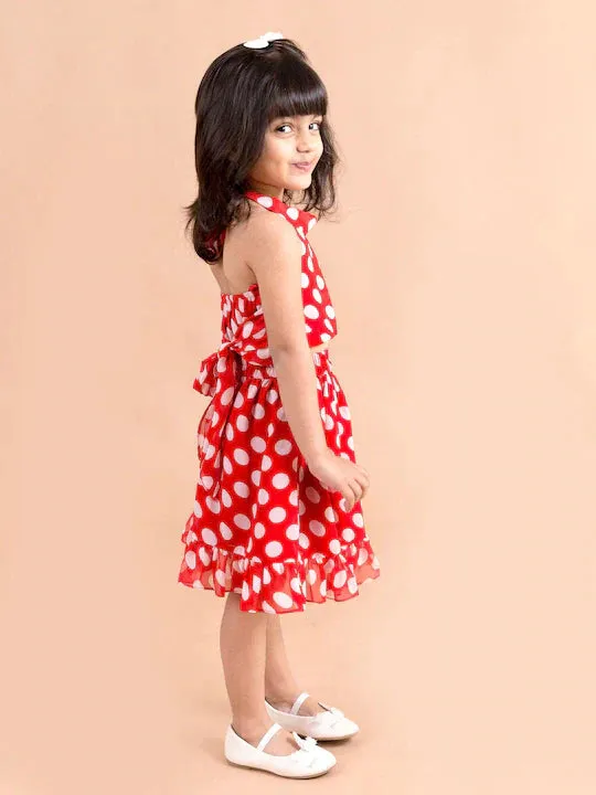 Girls Red White Printed Top With Skirt - Ps Peaches