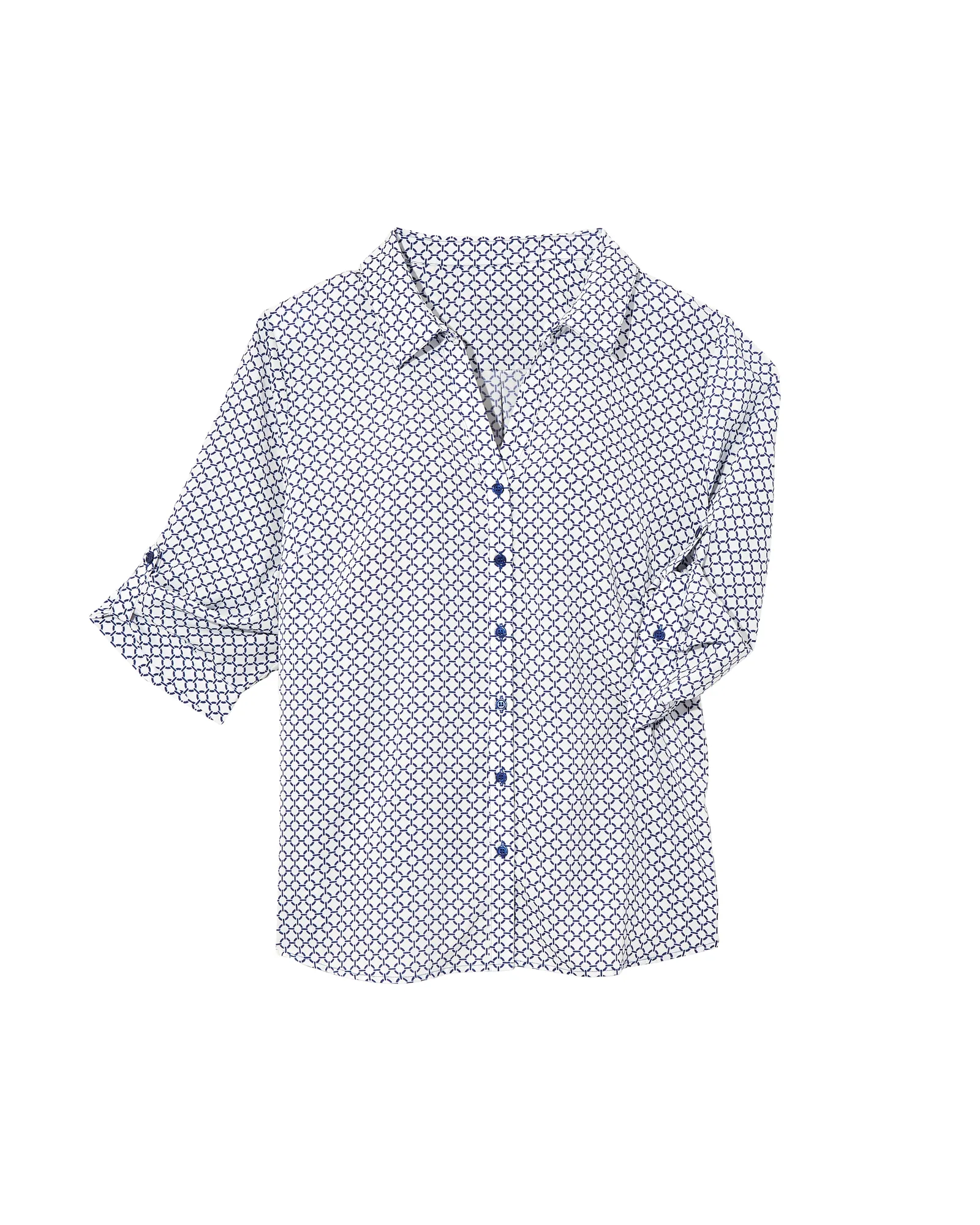 Gracia 3/4 Sleeve Button Down | Azure Blue / White