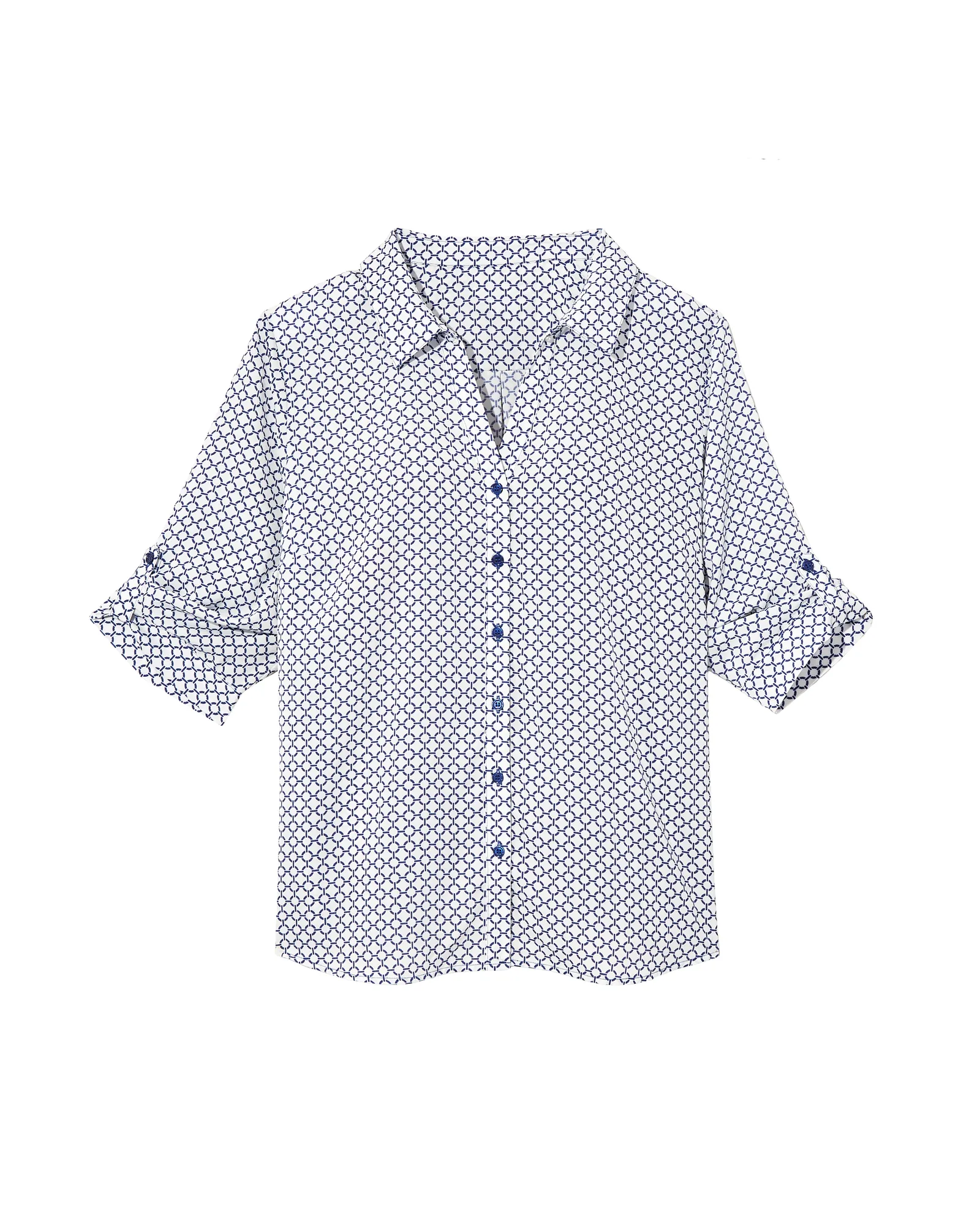 Gracia 3/4 Sleeve Button Down | Azure Blue / White