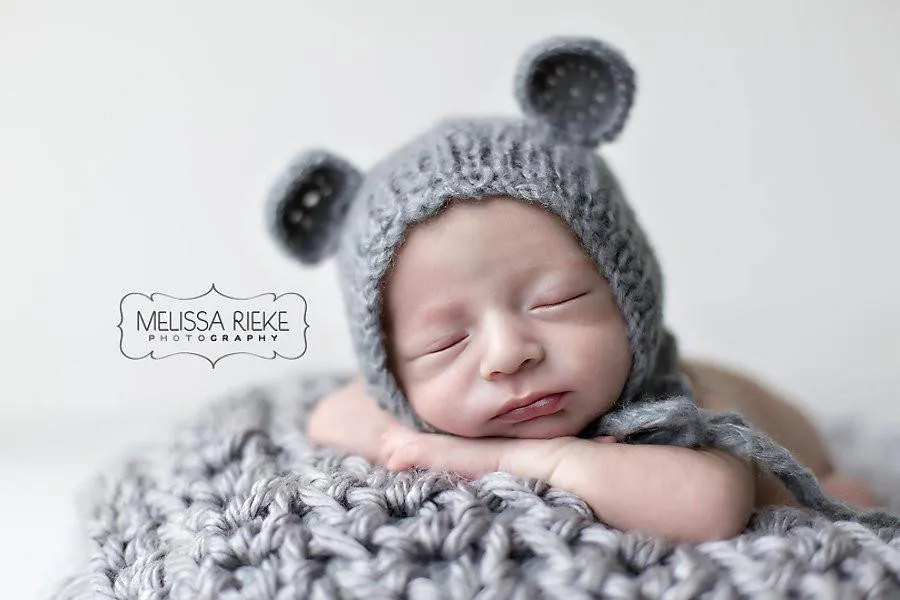 Grey Teddy Bear Mohair Baby Hat