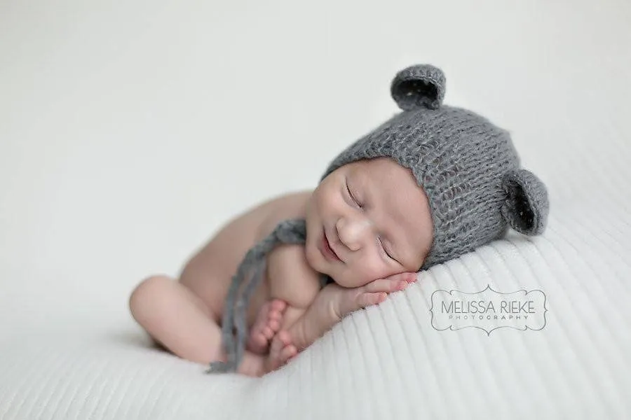 Grey Teddy Bear Mohair Baby Hat