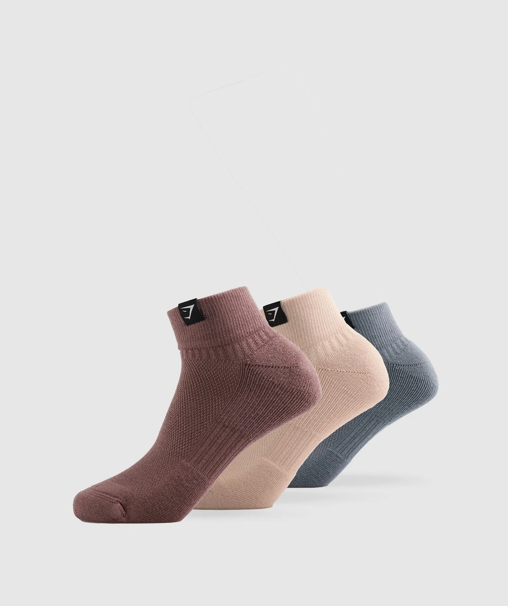 Gymshark Woven Tab Quarter Socks 3pk - Misty Pink/Drift Grey/Maroon