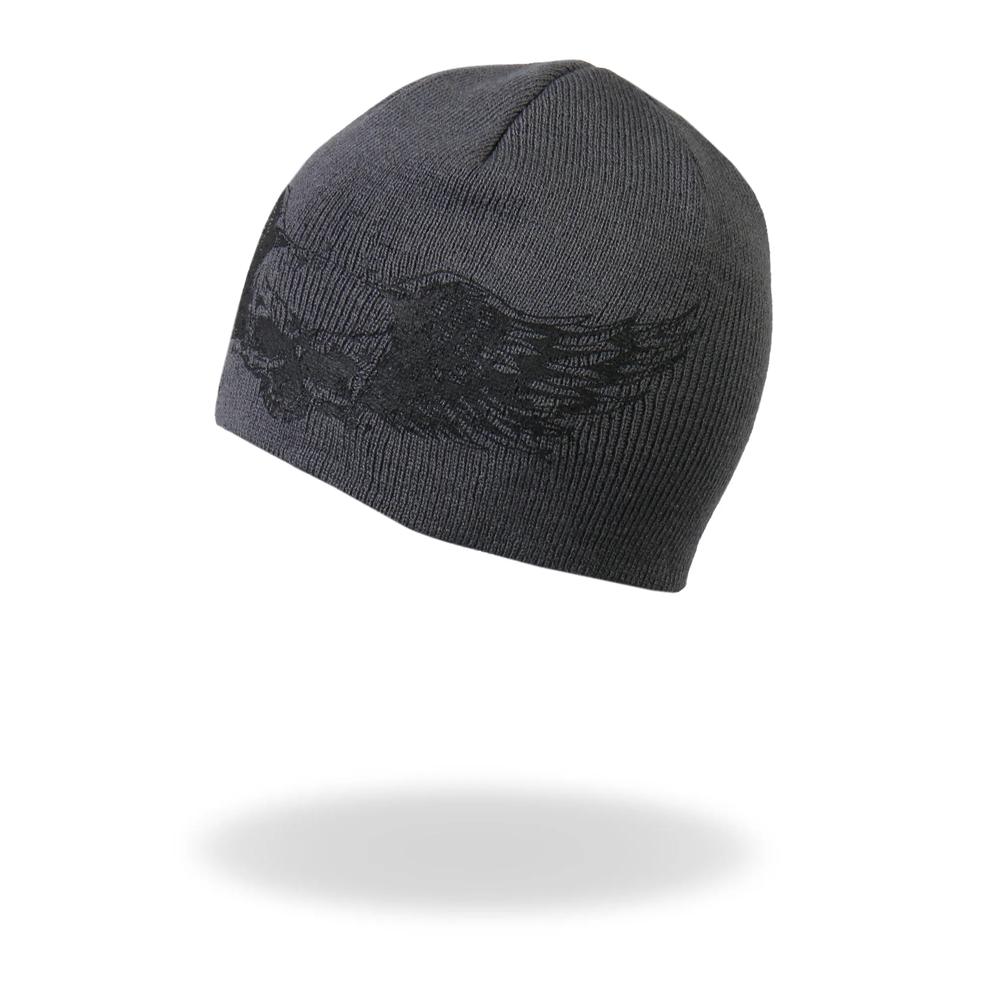 Hot Leathers KHB1000 Skull with Wings Grey Knit Cap