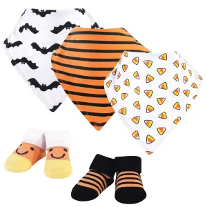 Hudson Baby Cotton Bib and Sock Set, Candy Corn