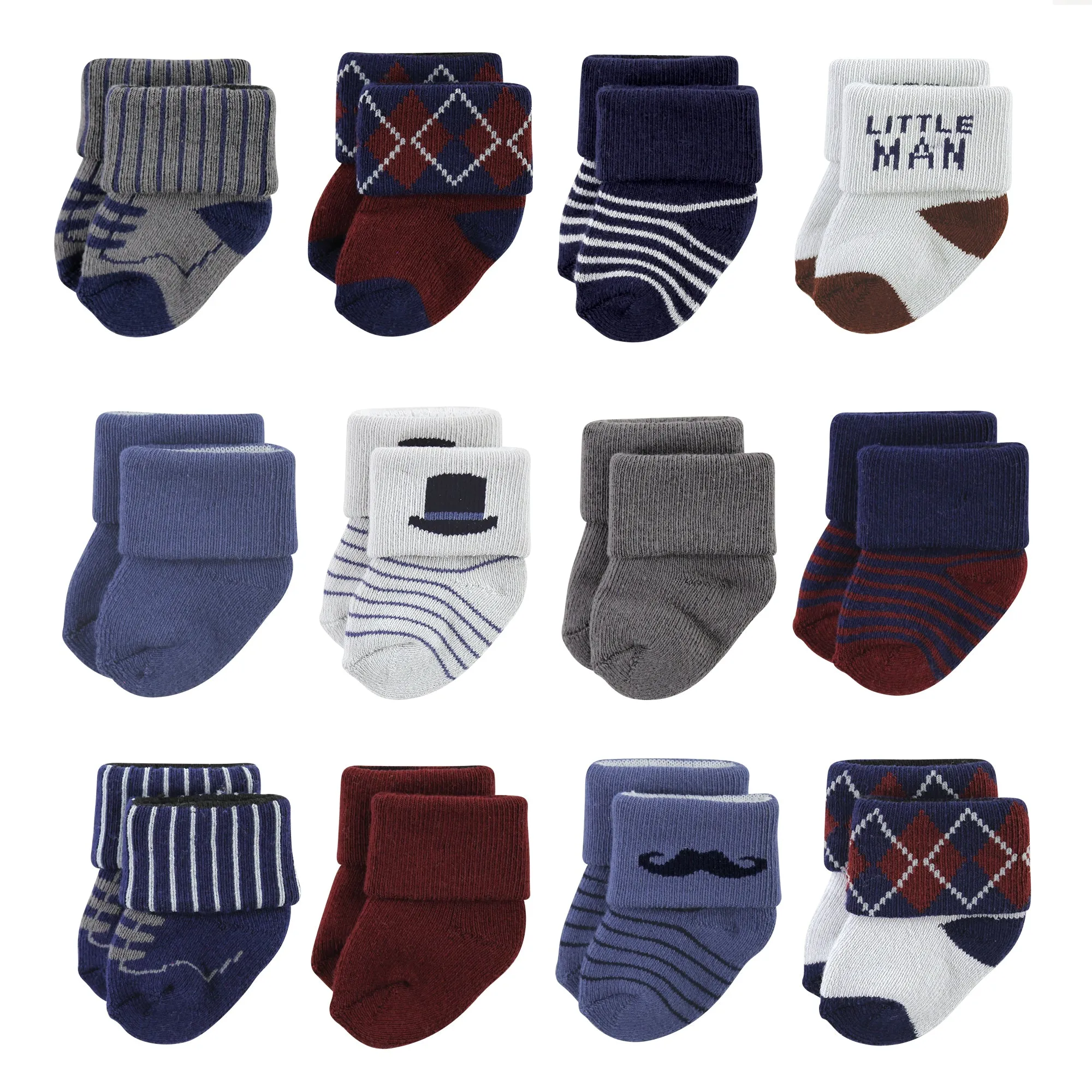 Hudson Baby Cotton Rich Newborn and Terry Socks, Gentleman 12-Pack