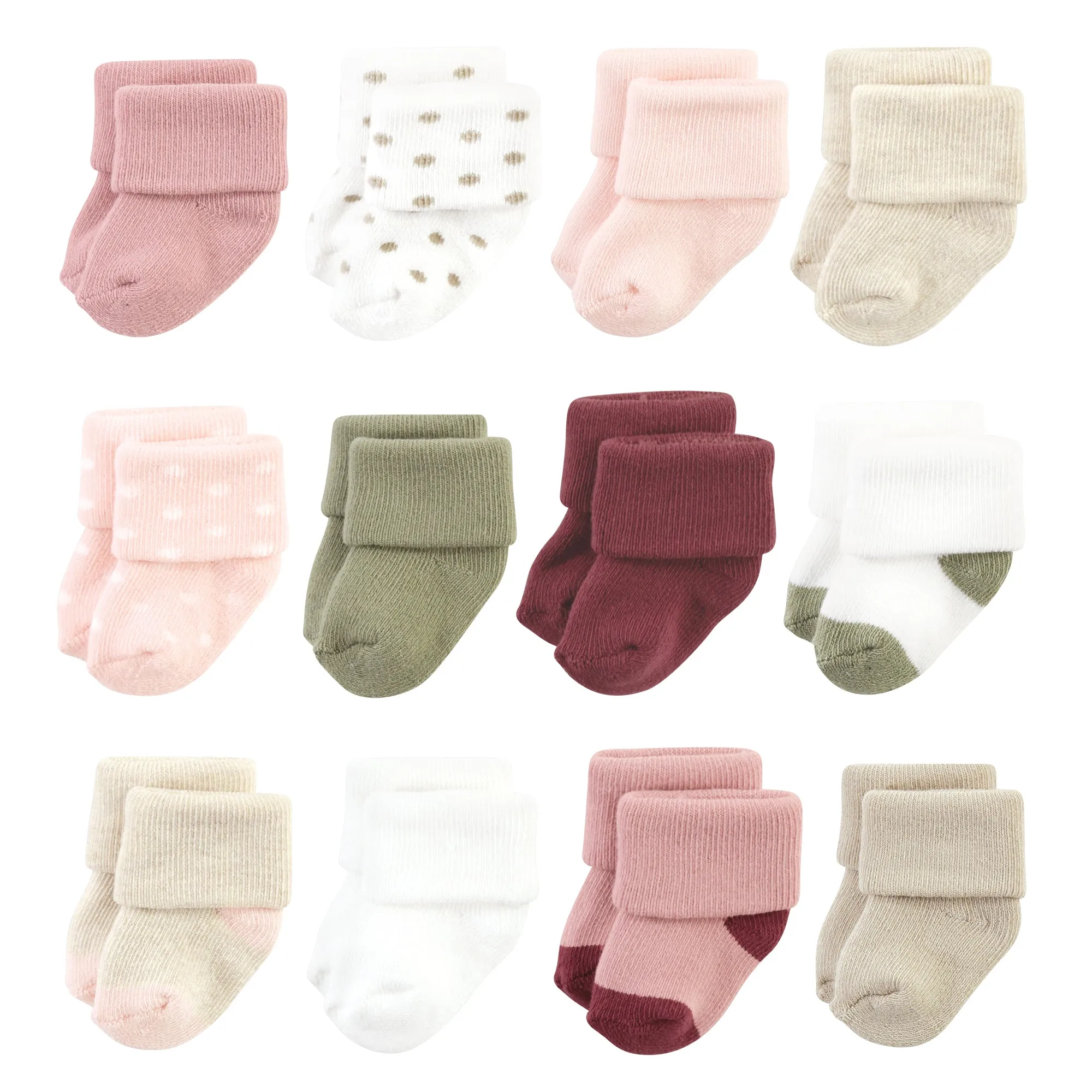 Hudson Baby Cotton Rich Newborn and Terry Socks, Mauve Sage Dot