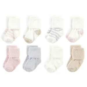 Hudson Baby Cotton Rich Newborn and Terry Socks, Pink Neutral Stripe