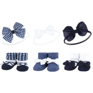 Hudson Baby Headband and Socks Giftset, Navy Gingham