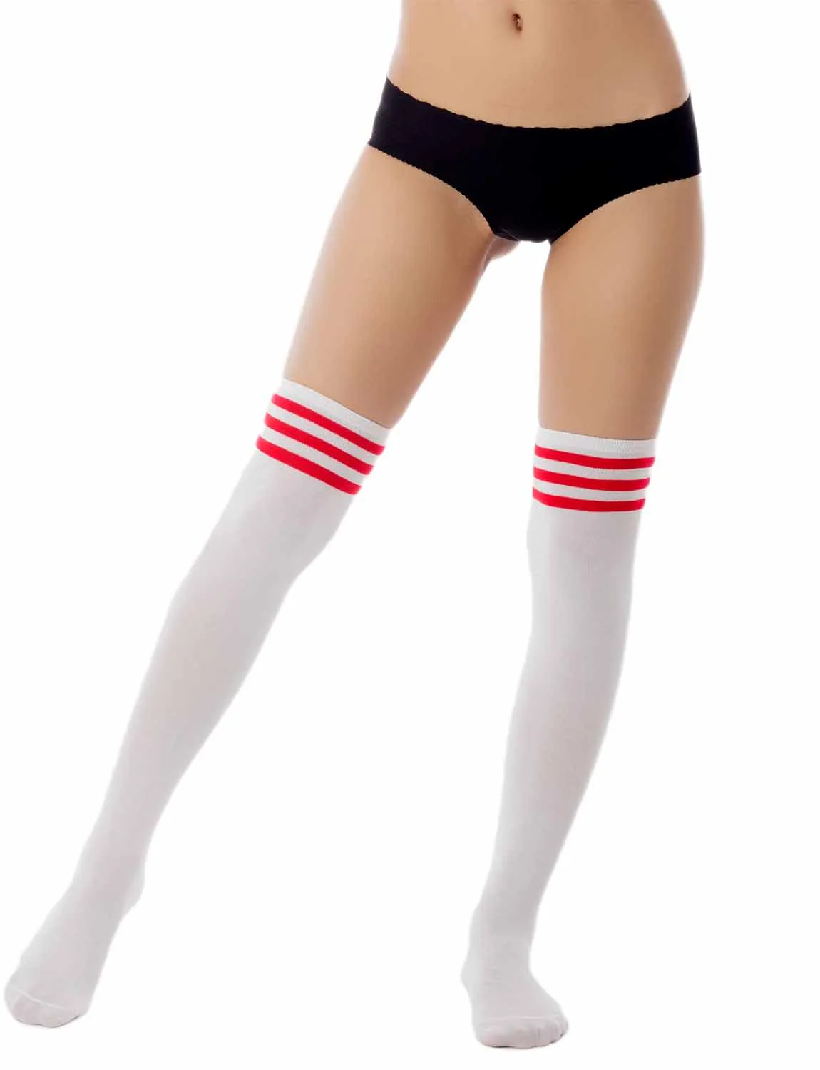 iB-iP Women's Navy Stripes Sports Football Style Hold-up Thigh High Long Socks