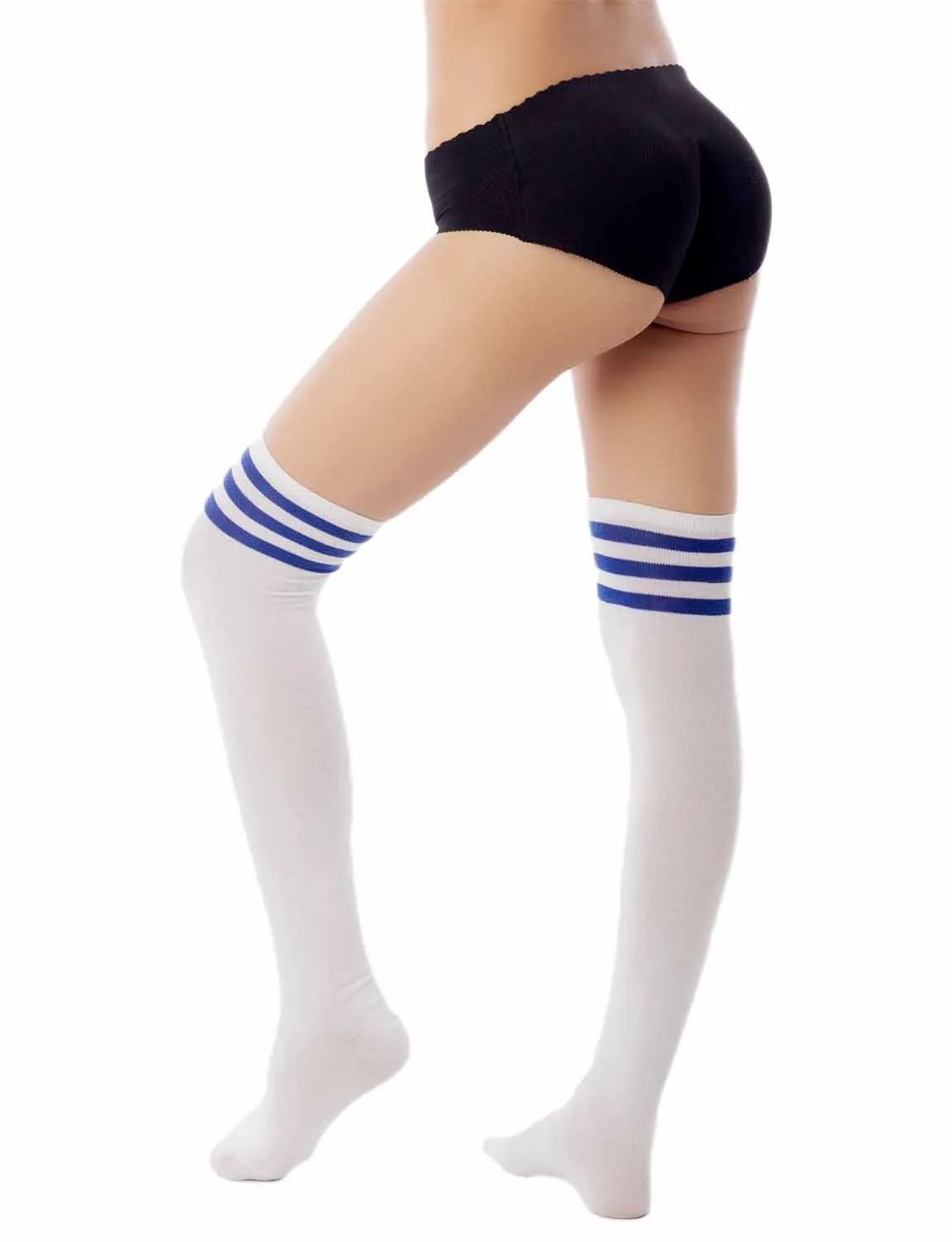 iB-iP Women's Navy Stripes Sports Football Style Hold-up Thigh High Long Socks