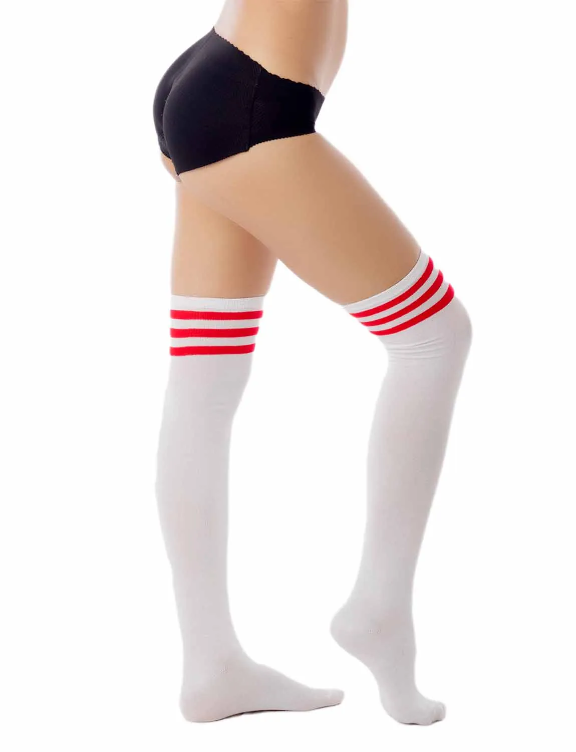 iB-iP Women's Navy Stripes Sports Football Style Hold-up Thigh High Long Socks