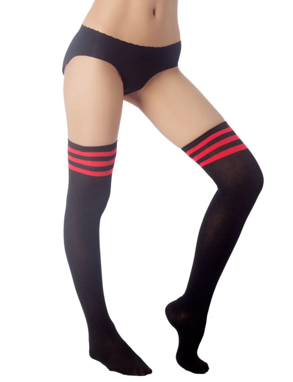 iB-iP Women's Navy Stripes Sports Football Style Hold-up Thigh High Long Socks