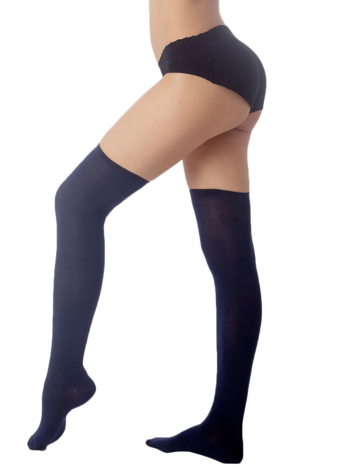 iB-iP Women's Navy Stripes Sports Football Style Hold-up Thigh High Long Socks