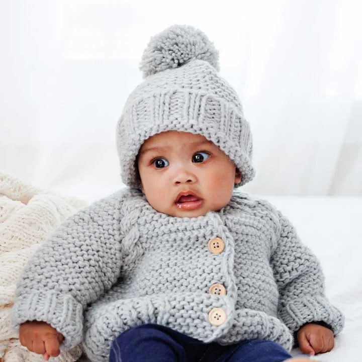 Ice Grey Garter Stitch Cardigan Sweater for Babies and Toddlers