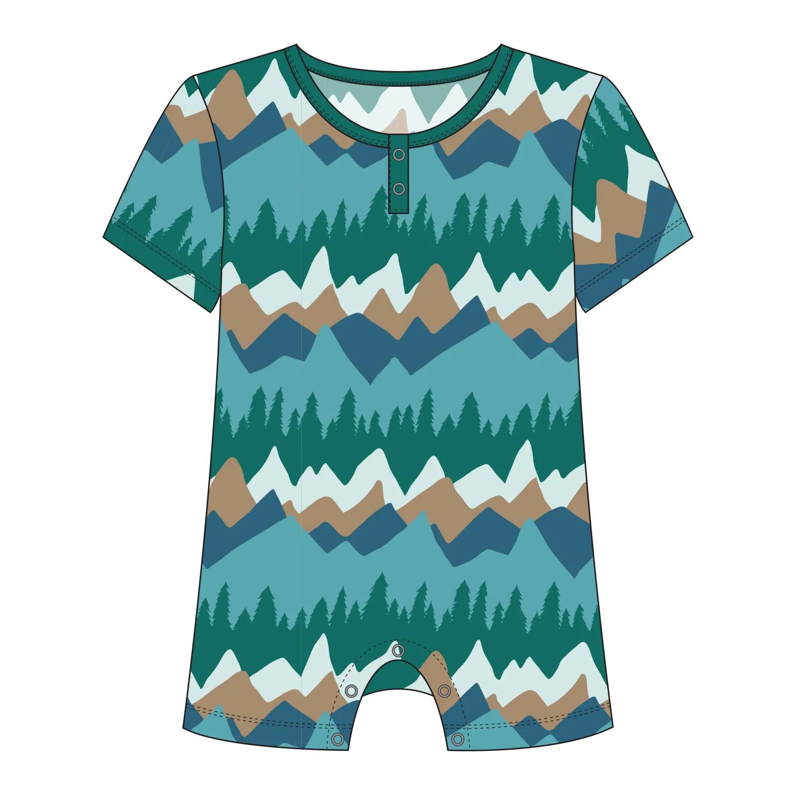 KicKee Pants Glacier Mountains S/S Henley Romper