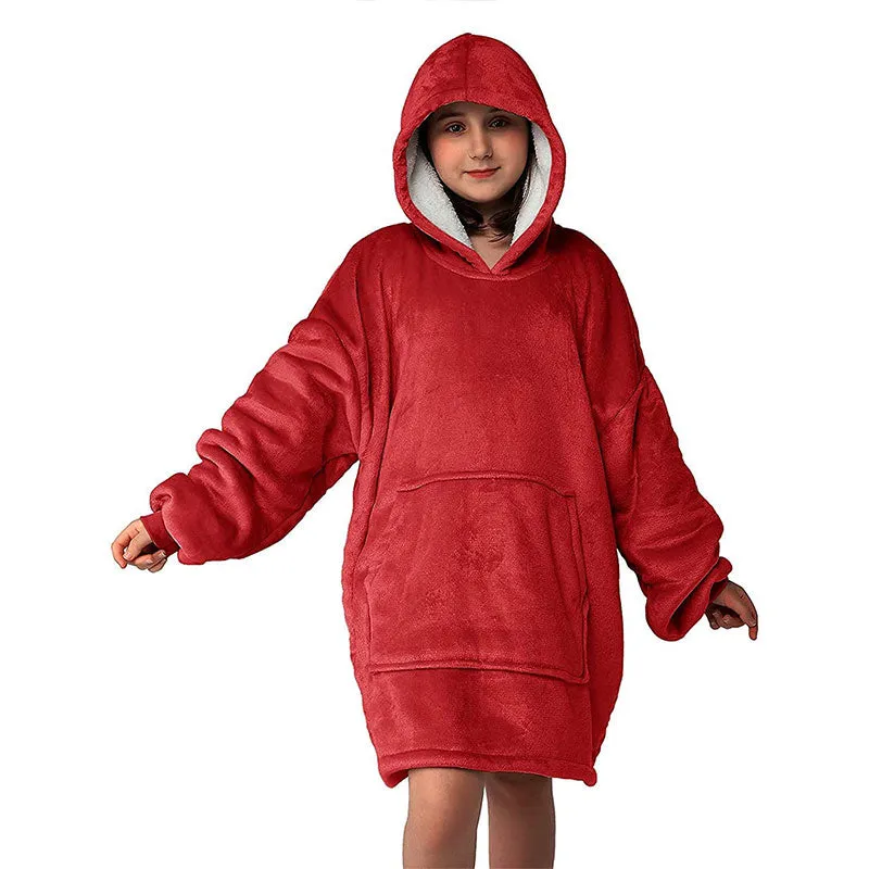 Kids Oversized Sherpa Wearable TV Blanket Hoodie Super Warm Pullover with Pocket