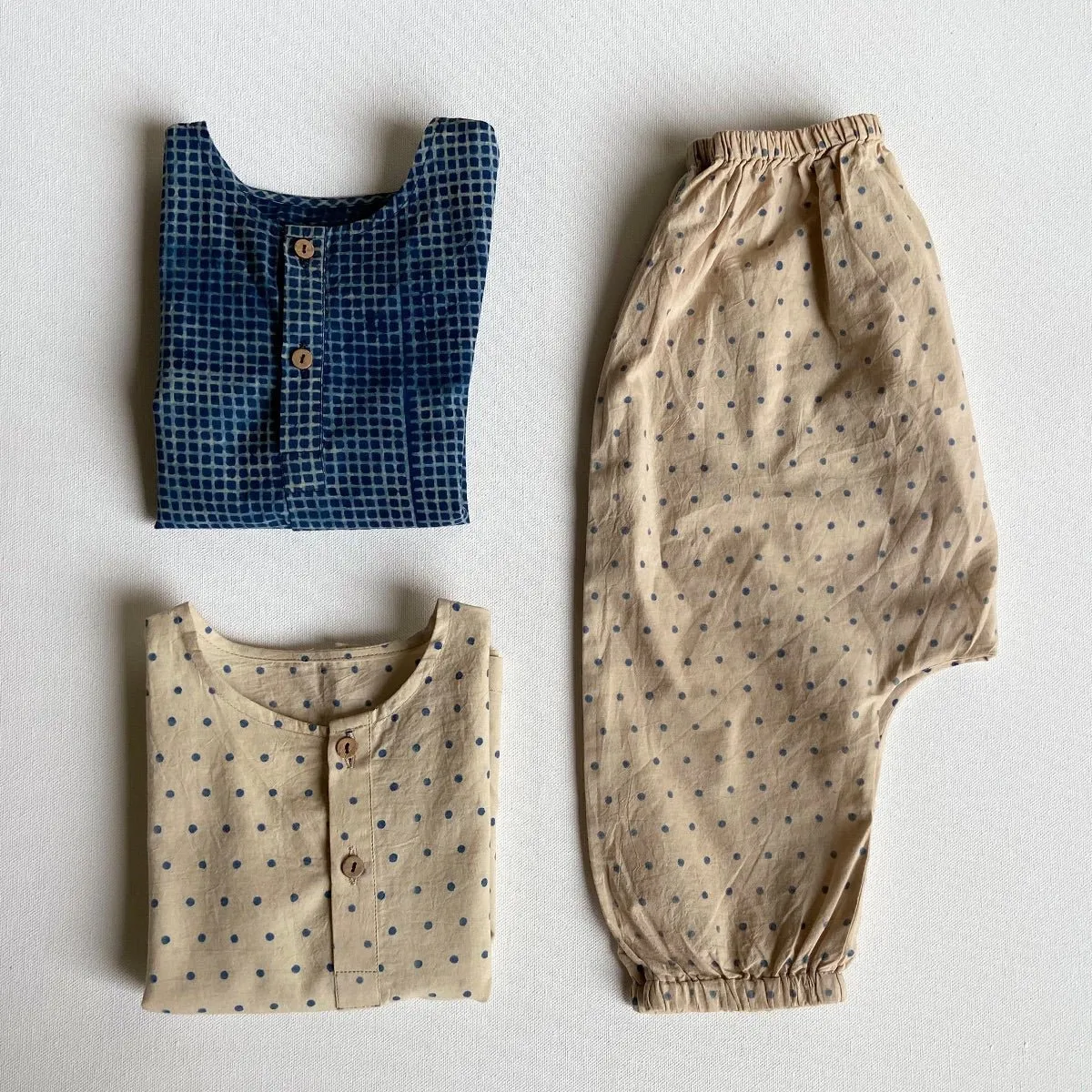 Kids Unisex Organic Cotton Check and Raidana with Raidana Pants- Indigo