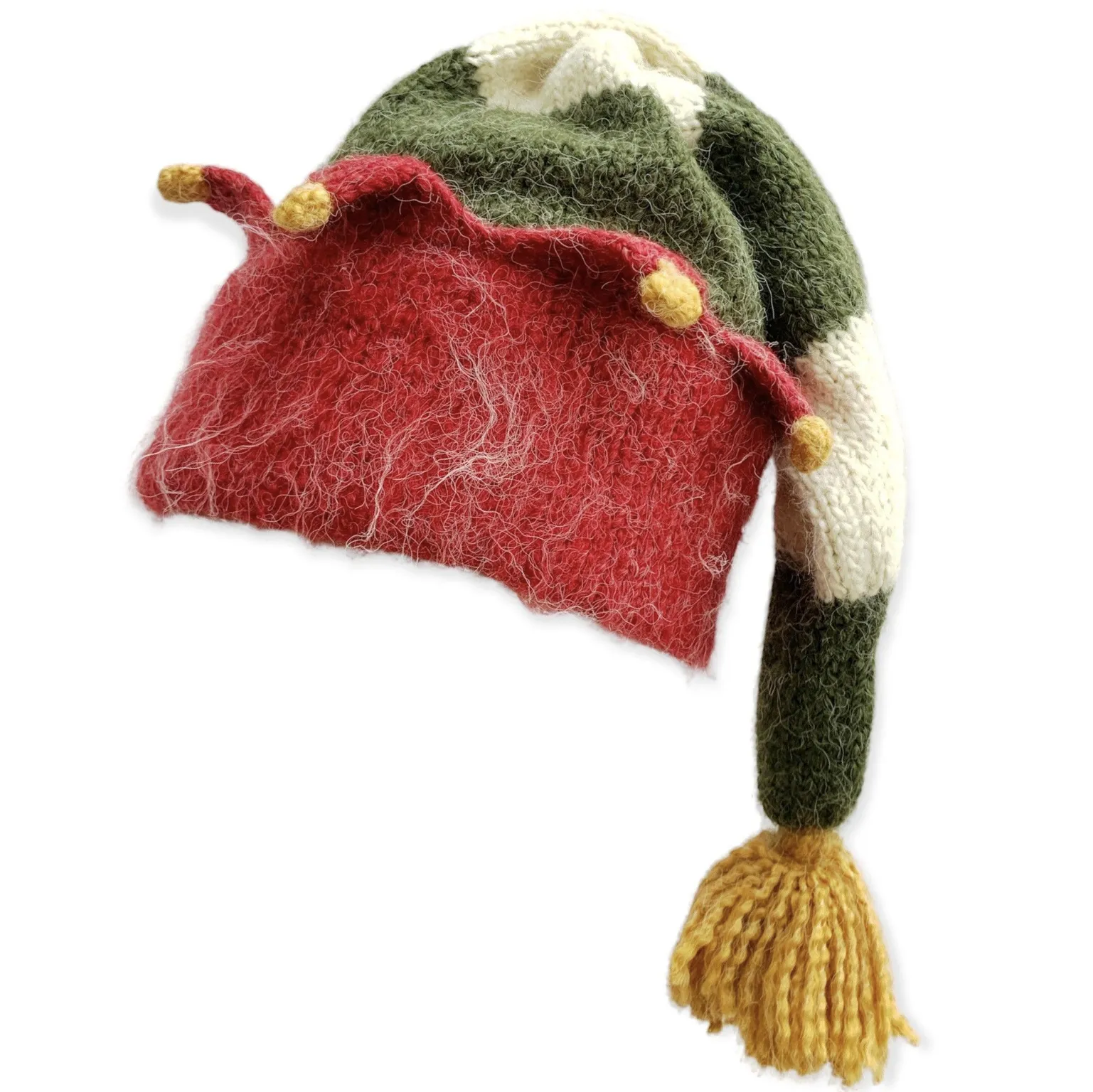 Knit Elf Hat -Red and Green