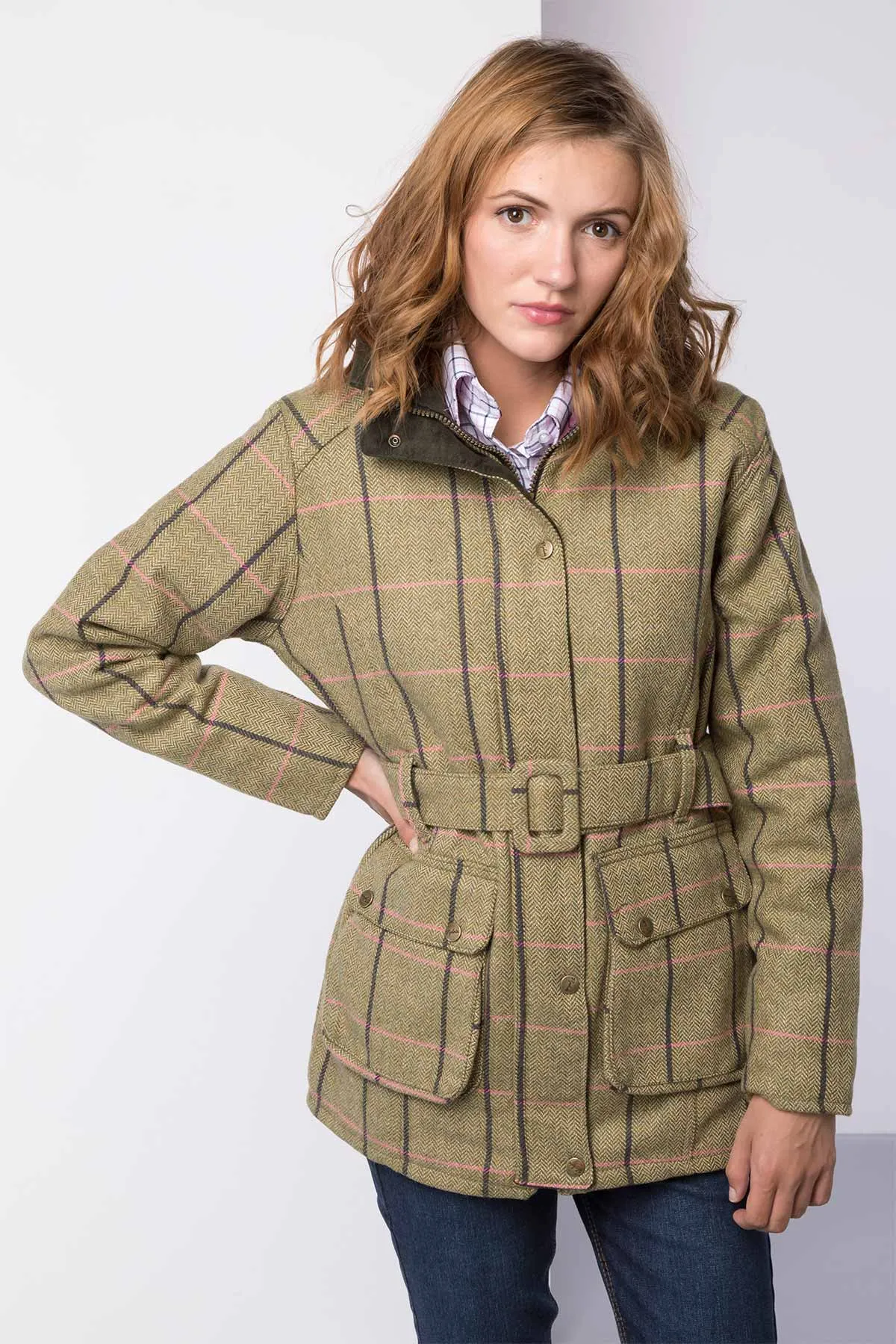 Ladies Belted Tweed Coat