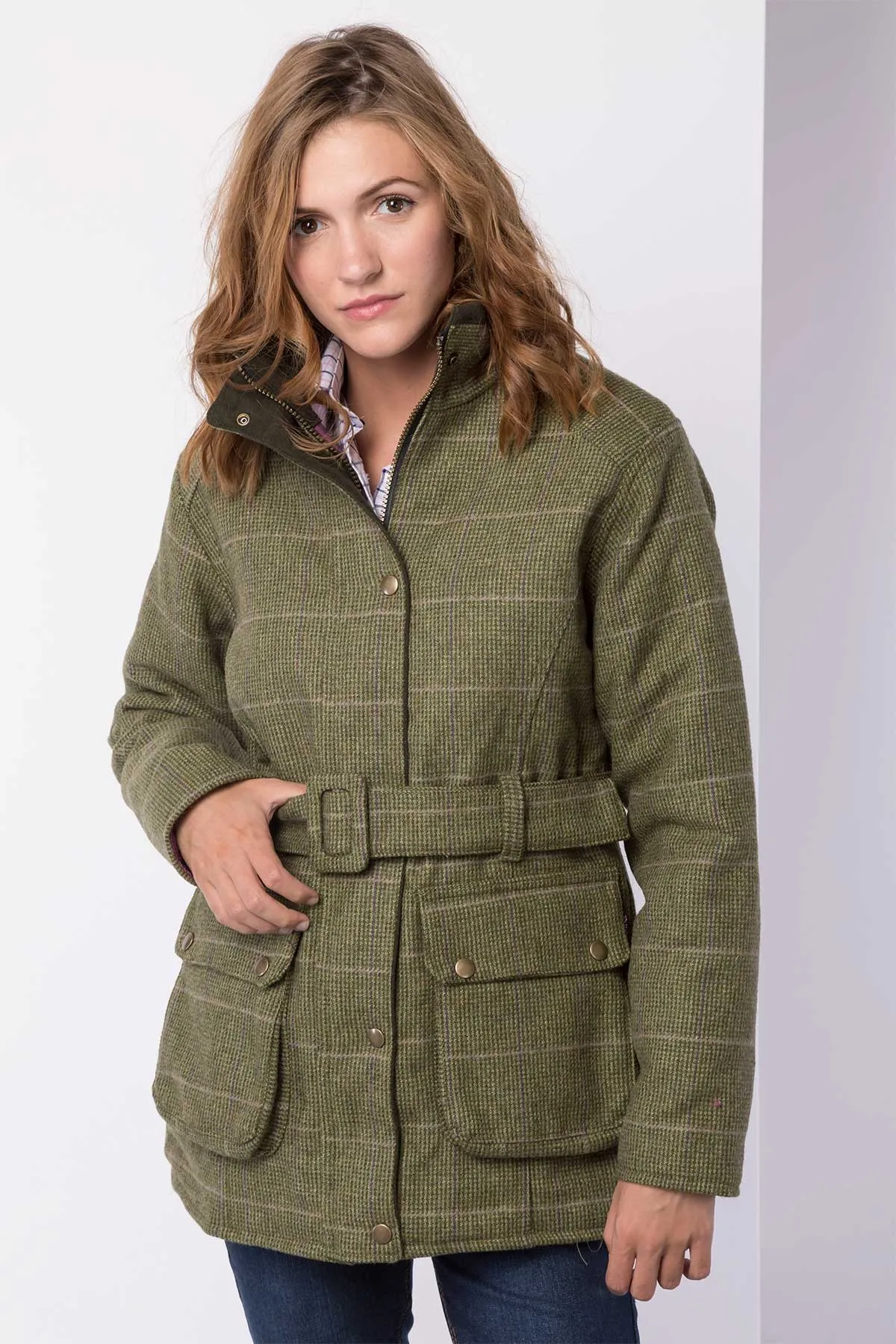 Ladies Belted Tweed Coat