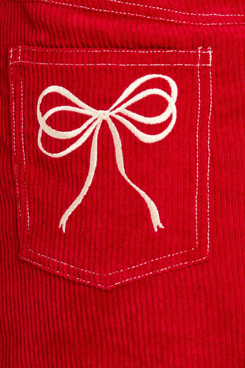 Ladies Le Lis Embroidered Pocket Corduroy Red Mini Skirt - SS2177